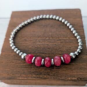 Silver Tone & Red Statement Bracelet